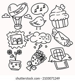 doodle Kunst des valentinischen Elementhandziehstils