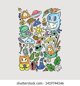 doodle art vector character pattern. This design good for children illustration, art print, wallpaper or you can print on t-shirt.