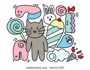 Doodle art vector of funny monsters.kid educational game page.Beautiful wallpaper of animal.