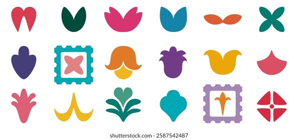 Doodle art vector illustration. Composition of various geometric shapes, leaf shapes, waveforms, curves, wavy lines, and independent, fun, creative decorative symbols for graphic background designs.