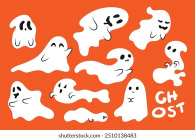 Doodle art vector illustration of White Ghost. Ghost for Halloween event. Ghost illustration. Halloween theme illustration