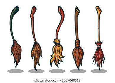 Doodle art vector illustration of Witch flying broom. Broom in Halloween event. Witch broom illustration. Halloween theme illustration