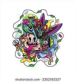 Doodle art vector with monster abstract design concept