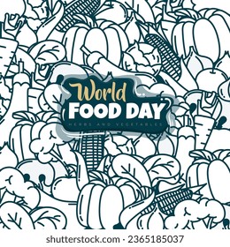 Arte de doodle de verduras en el diseño de fondo blanco para el día de la comida mundial