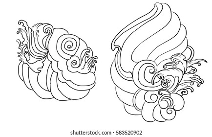 doodle art wave background for tattoo