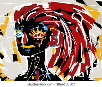 doodle art woman face portrait