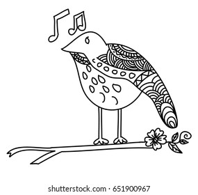 doodle art and zentangle style of a Bird singing a song