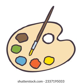 Dibujo de la paleta de pintura del artista Doodle con pincel. Símbolo de paleta pintado a mano