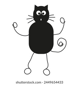 Doodle artistic Black Cat isolated white background. Weird Cat in trendy Kawaii Sketch style. Vector illustration can used t-shirt print postcard card templete. EPS 10 