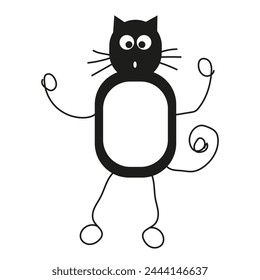 Doodle artistic cat Frame. Weird Empty Kawaii black cat isolated white background. Blank paper text field in retro style. Flat animal Textbox design.Vector illustration. EPS 10