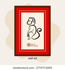 Doodle artwork monkey with chinese character “猴” (Hóu) means monkey. EPS 10. 