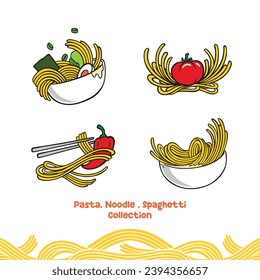 Doodle asian noodles, pasta and spaghetti vector