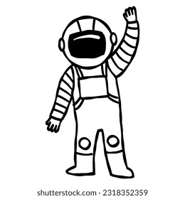 Doodle Astronaut Or Cosmonaut Character. Hand Drawn Illustration