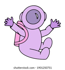 Doodle astronaut, Cosmonaut. Space. Cosmonautics Day. Isolated element, object on a white background. Hand-drawn. Vector illustration for children.