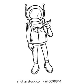 doodle astronaut with shaka hand