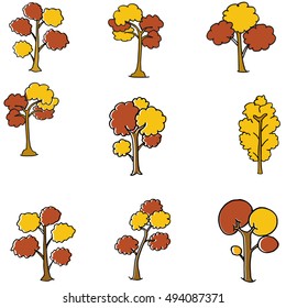 Doodle of auntum tree set collection vector art Doodle of auntum tree set collection vector art