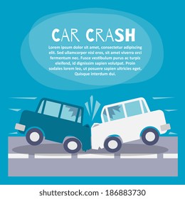 Doodle auto accident poster with two cars crash on a street vector illustration