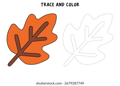 Doodle Hoja de otoño para colorear para niños. Trazo y color de la hoja de otoño. Una divertida hoja de trabajo para la actividad de otoño imprimible. Hoja para colorear para niños sobre la hoja de otoño. Clipart de la hoja del otoño, icono.