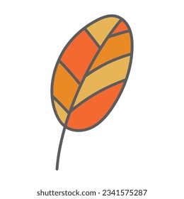 Doodle autumn leaf vector illustration. Hand drawn cute yellow orange floral element in simple style. Trendy faded fall leaf isolated on white background for kids design, print, textile