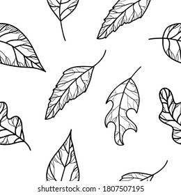 doodle autumn leaves seamless pattern