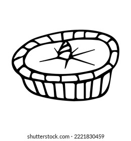 Doodle autumn pie. Hand-drawn pumpkin pie. Vector illustration