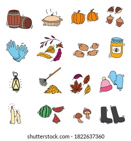 Doodle autumn season icon set cute. Ready and easy to use for banner, flyer, website and promotion media asset.