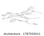 Doodle autumn weather. Line art the wind carrying fallen leaves.Fashionable modern minimalistic outline illustration.Vector illustration isolated on white.For print,postcards,posters,book picture