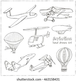 Doodle aviation set Vintage illustration for identity, design, decoration, packages product and interior decorating.