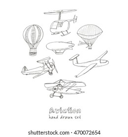 Doodle aviation set Vintage illustration for identity, design, decoration, packages product and interior decorating.