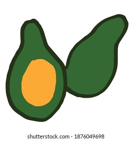 aguacate de doodle.  Ilustración vectorial dibujada a mano. Elemento dulce para tarjetas de felicitación, carteles, pegatinas y diseño estacional. Aislado sobre fondo rosa