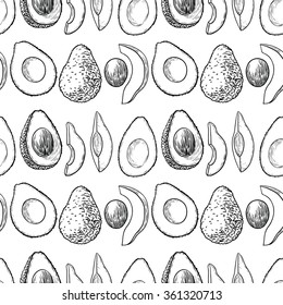Doodle Avocado Seamless Pattern