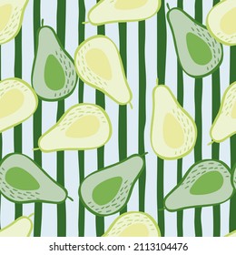 Doodle avocado seamless pattern. Hand drawn botanical backdrop. Design for fabric , textile print, surface, wrapping, cover. Vintage vector illustration