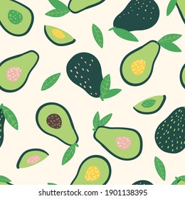 Doodle avocado. Vektornahtloses Muster. Handgezeichnete Illustrationen.