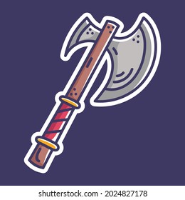 Doodle axe vector illustration. RPG fantasy items sticker