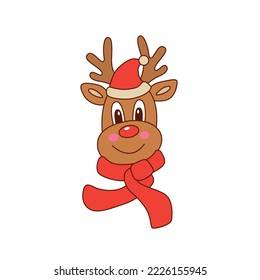 Doodle baby deer head. The Red-nosed Reindeer. Vector illustration on white background. Isolated.