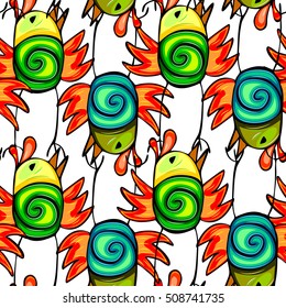 Doodle baby roosters seamless pattern.