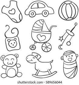 Doodle of baby set vector illustration
