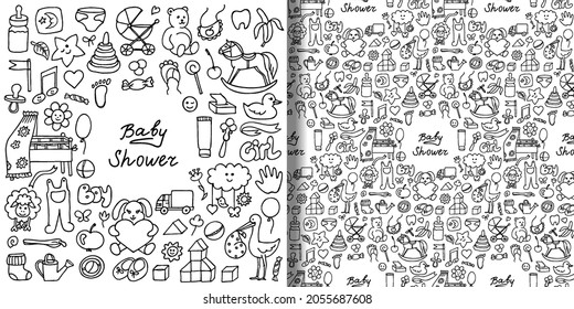 Doodle Baby Shower print and seamless pattern set