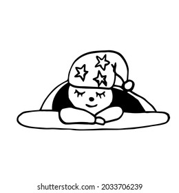 Doodle Baby sleeping in a hood on a white background is isolated. Sign of a newborn