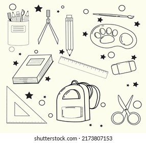 doodle back to school, children's school supplies, can be used for children's coloring books