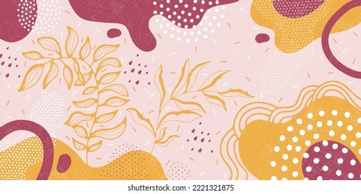 Doodle background with abstract shapes and dots. Modern vector pattern for Banner, Flyer, Cover...