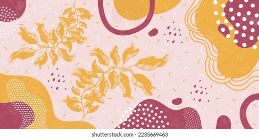 Doodle background with abstract shapes and dots. Modern vector pattern for Banner, Flyer, Cover...
