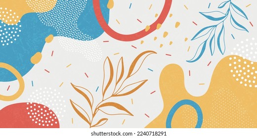 Doodle background with abstract shapes and dots. Modern vector pattern for Banner, Flyer, Cover...