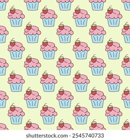 Doodle Background with Berry Muffin