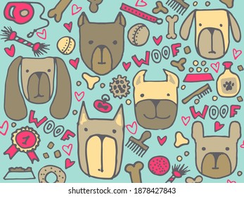 Doodle Background Dogs Different Breeds Pet Stock Vector (Royalty Free ...