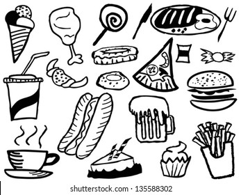 the doodle background with junk foods
