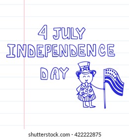 Doodle background on the independence day theme. Vector Illustration on striped paper.