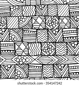 Doodle background pattern. Made by trace from sketch. Black and white background. 