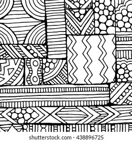 Doodle background pattern. Made by trace from sketch. Black and white background. 