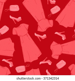 Doodle background pattern polka-dot dress, shoes and bag